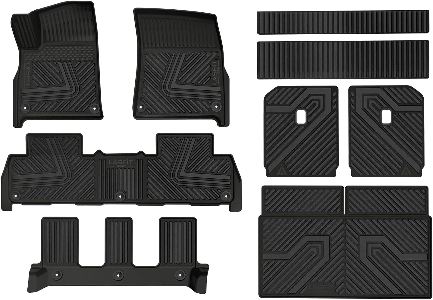 LASFIT Floor Mats & Trunk Mat & Backrest Mat for Rivian R1S 2024 2023 2022, All Weather TPE Mats Custom Fit Floor Liner & Cargo Mat for R1S 1st & 2nd & 3rd Row Full Set Car Mats and Cargo Liner