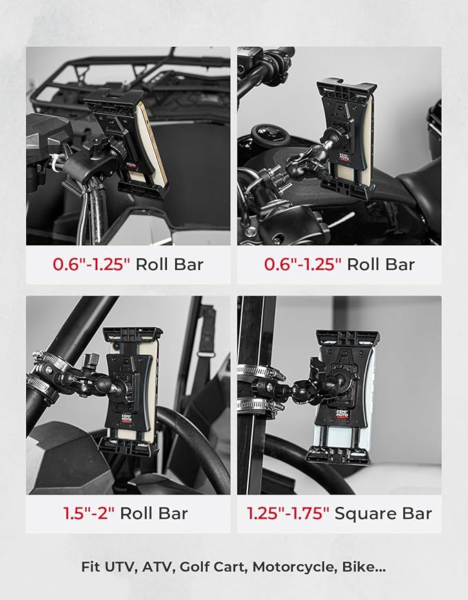 KEMIMOTO UTV Phone Mount ATV Holder, Fit 4.7"-13" Phone & Tablet, 360° Adjustable Heavy Duty, Compatible with Can-Am Maverick X3 Outlander Polaris RZR Sportsman Kawasaki Talon Viking