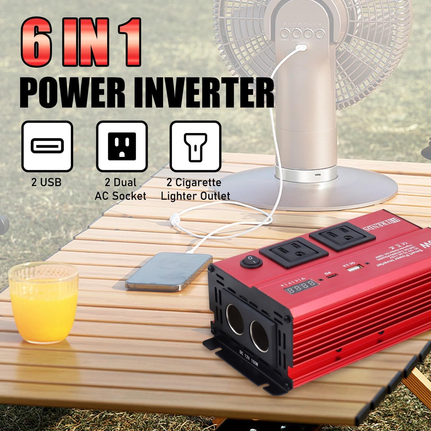 HITRENDS 600W Inverter for Car Power Inverters, 12V DC to 110V AC Converter with 3.0 A USB & PD 30W Type-C Port & 2 AC Outlets, 12 Volt Battery Inverter Car Cigarette Lighter for RV Truck