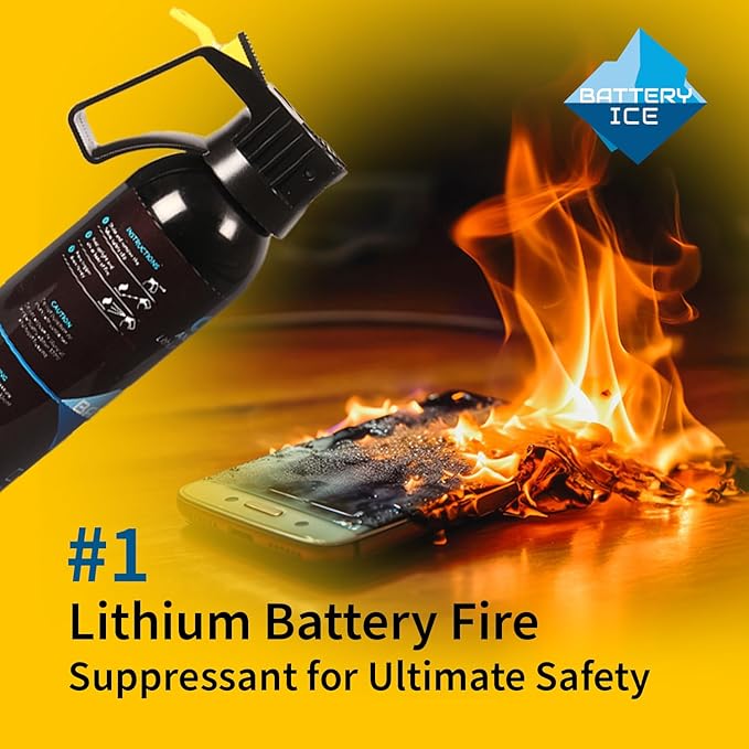 Lithium-Ion Fire Suppressant by Battery Ice | Patented Technology | Compact Fire Aerosol Spray for Home, Garage and Office | Non-Toxic, Eco-Friendly & Easy to Use (Single)