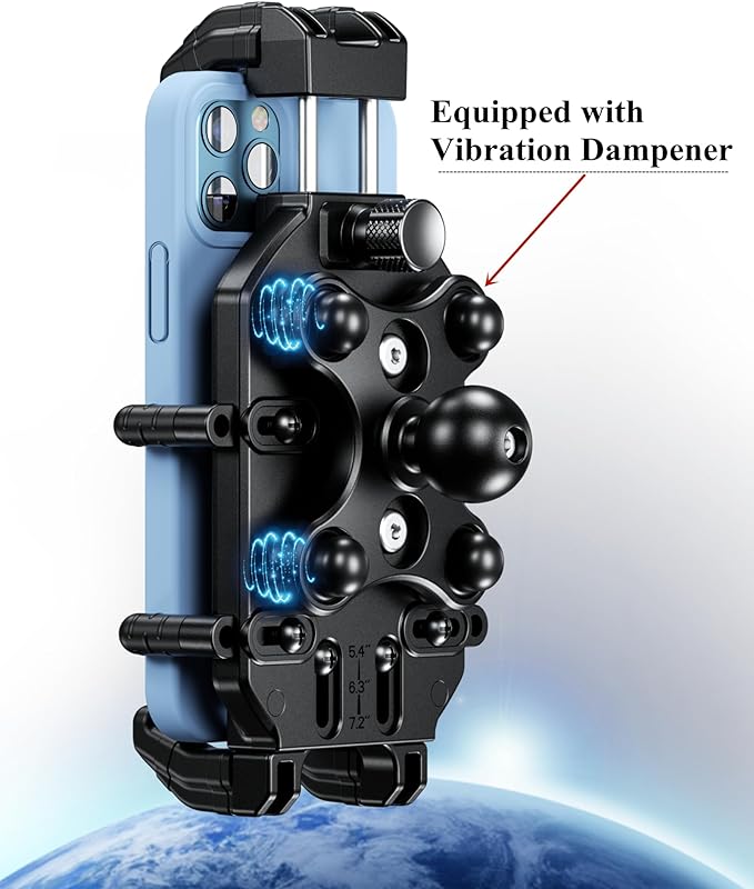 BRCOVAN Anti-Theft Motorcycle Phone Mount Holder with Vibration Dampener & High-Speed Secure Lock, Adjustable Size Handlebar Cellphone Cradle for Bike Bicycle Scooter ATV, Fit 5.4-7.2'' Smartphone