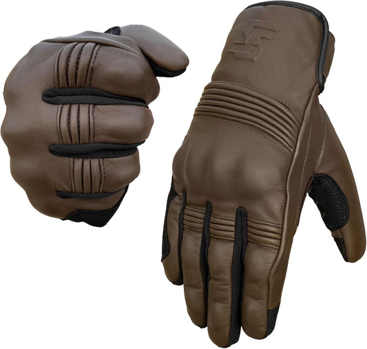 Leather Motorcycle Gloves for Men and Women | Touchscreen | Full Finger | Goatskin Leather Hard Knuckle Motorcycle Riding Gloves (Classic Brown, XX-Large)
