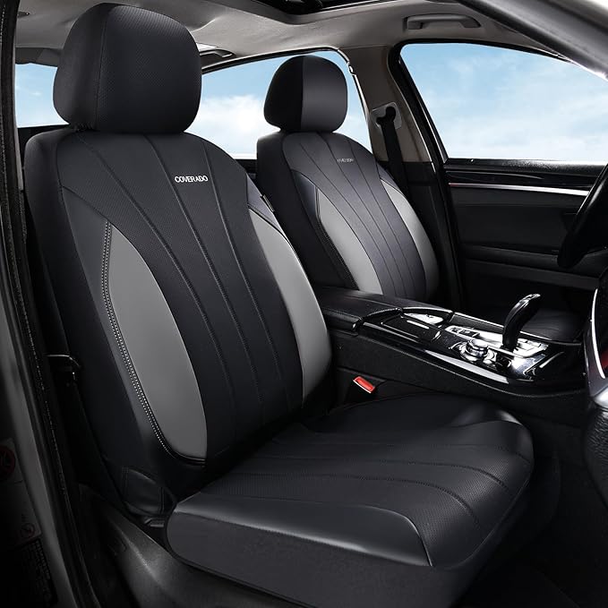 Coverado Car Seat Covers,Seat Covers Front Seats， Waterproof Seat Covers, Automotive Seat Covers, All-Weather Leather Car Seat Protectors Universal Fit for SUVs Trucks Sedans