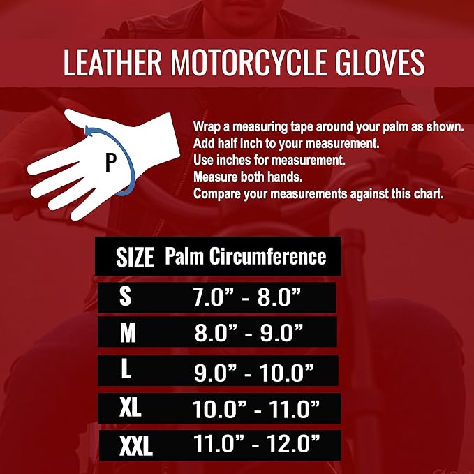 Jackets 4 Bikes Motorcycle Gloves - Premium Leather for Men Women, Touchscreen, Non-Slip, Motorbike Cruiser Street Biker Protector Glove