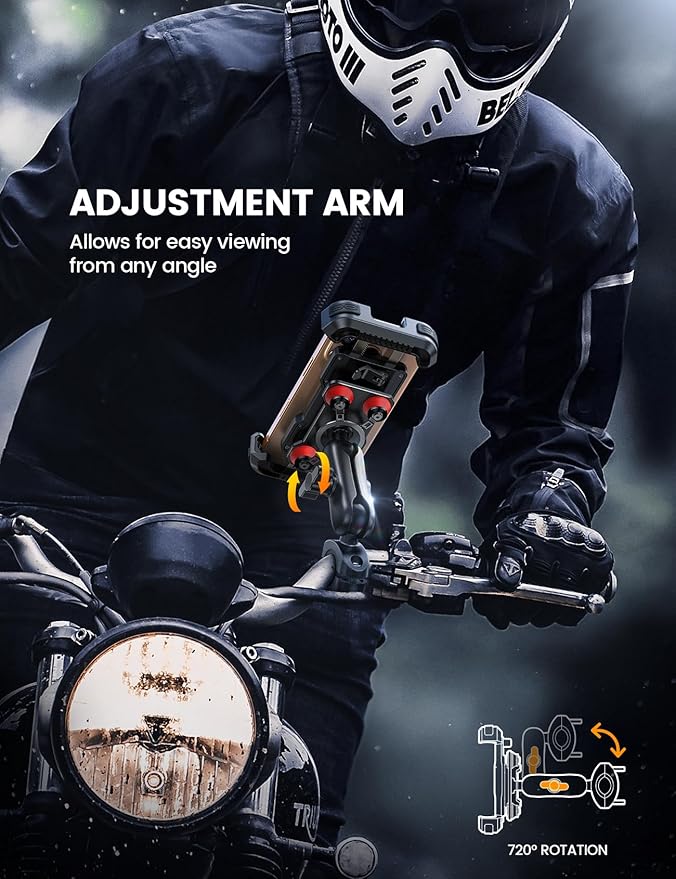 Lamicall Motorcycle Phone Mount Holder - [Dual Vibration Dampener] [Metal Adjustment Arm] Motorcycle Cell Phone Holder, Bike Handlebar Phone Mount, for iPhone 16 15 14 Pro Max, 4.7-6.7" Phones, Red
