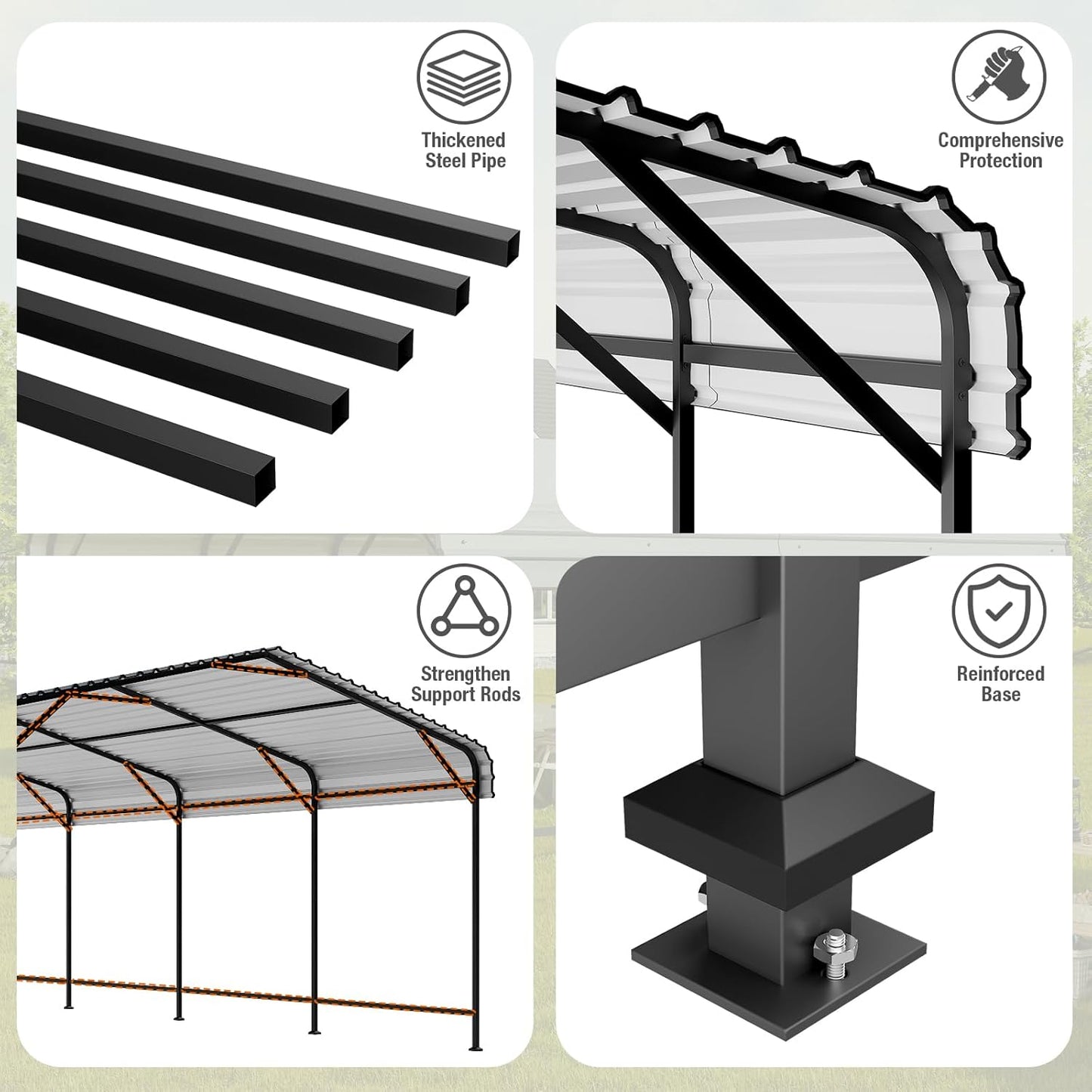 EBE 13' x 25' Metal Carport, Outdoor Steel Carport Canopy with Galvanized Steel Frame and Roof, Heavy Duty Garage Shelter Shade for Cars, Boats, and Truck