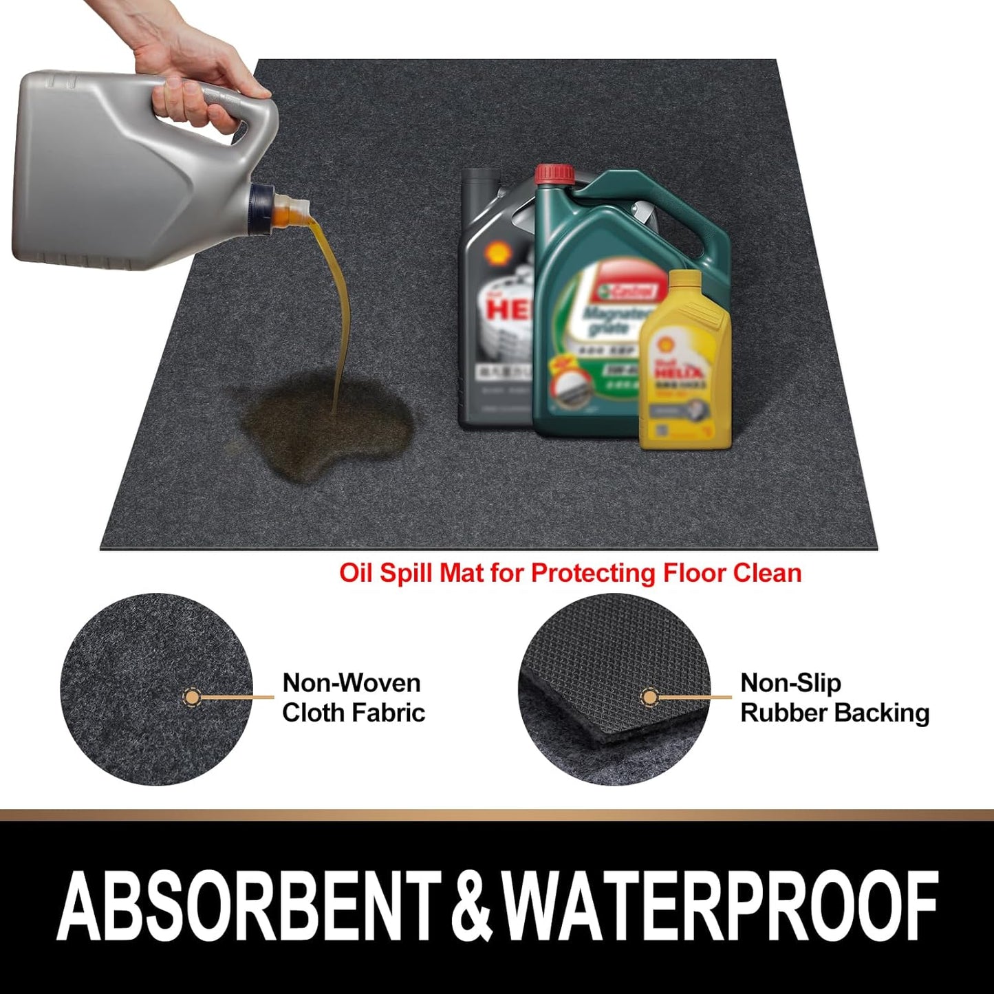 Oil Spill Mat, 7.4 x 20 Ft, Premium Absorbent Oil Pad. Contains Liquids, Protects Garage Floor from Spills, Drips, Splashes and Stains. Washable, Reusable, Waterproof Rubber Parking Mats