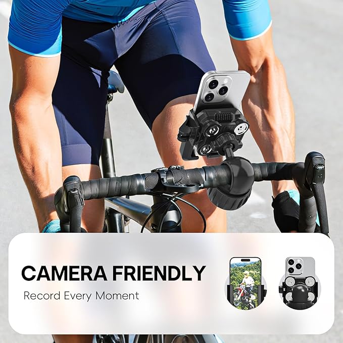 Motorcycle Phone Mount with Vibration Dampener - [No Block Camera] [1s Lock] Bike Phone Holder for 4.7"- 7" Cellphones - 2025 Powersports Electrical Device Mounts, Handlebar Holder for Scooter ATV
