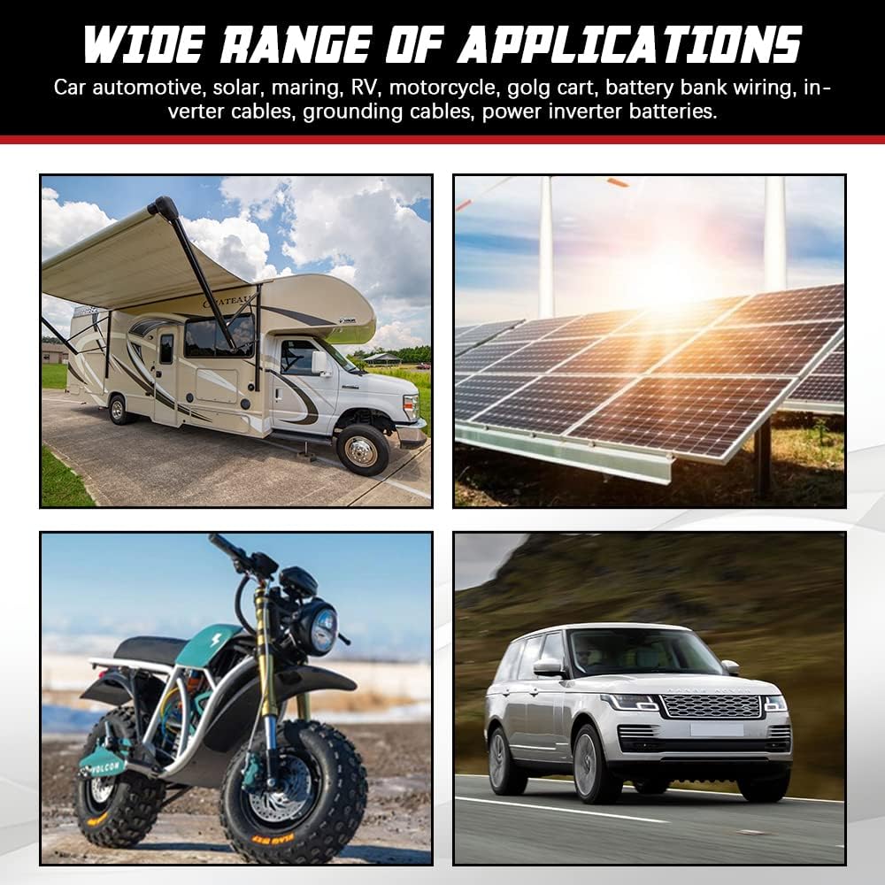 A ABIGAIL 2 AWG Battery Cables 2 Gauge Pure Copper Battery Inverter Cables with 3/8 in Lugs terminals Marine Grade for Automotive Solar Power Inverter Boat RV Car Motorcycle (5FT)