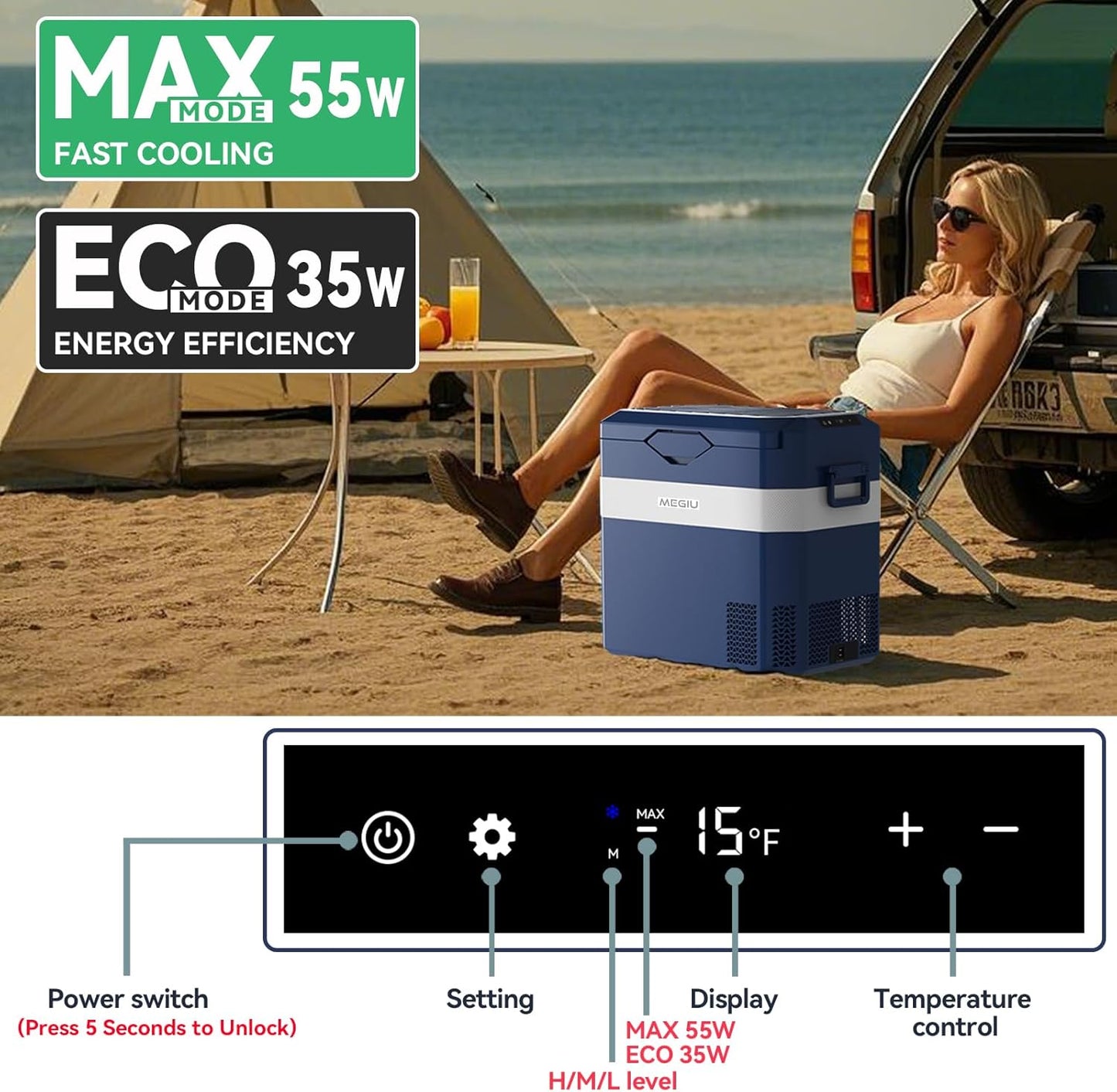 Car Fridge Portable 12V Refrigerator 40 Quart 12 Volt Freezer Compressor Cooler 12V/24V DC 110～240 V AC for Truck Van RV Camper SUV and Home Use (HC-38P5s)
