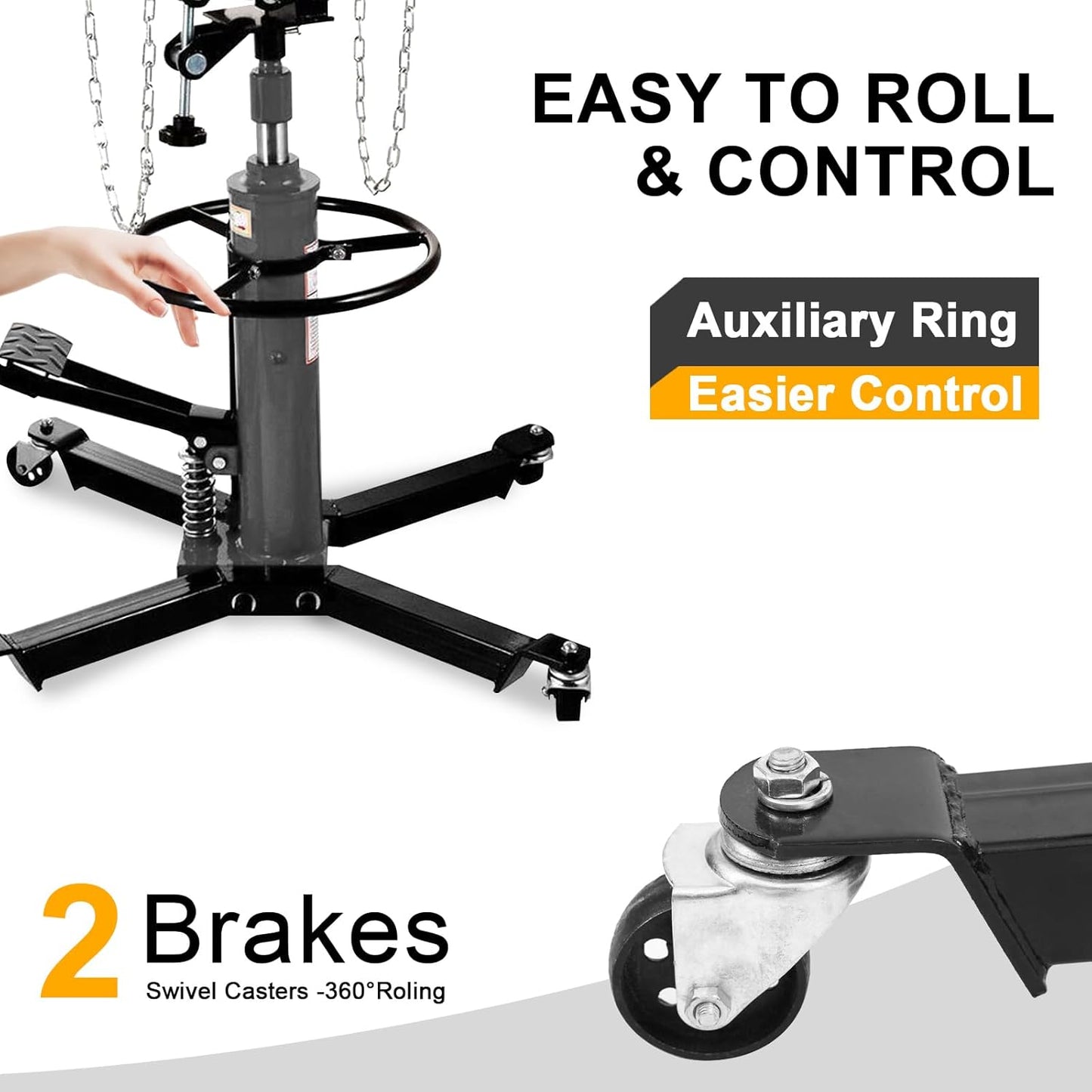 Transmission Jack 1660 lbs/ 0.75 Ton Capacity Hydraulic Telescopic Transmission Jack 34" - 70" Adjustable Height Telescoping Transmission Hydraulic with 360° Swivel Wheels Lift Hoist (Gray)