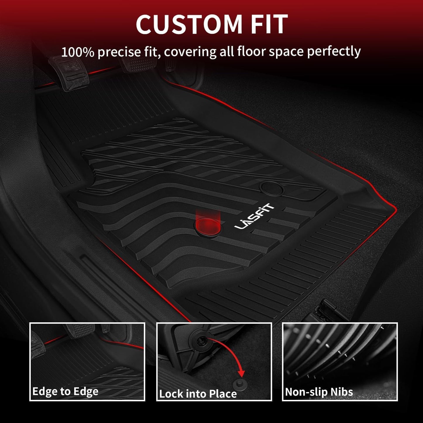 LASFIT Floor Mats for Chevrolet Chevy Colorado/GMC Canyon 2015-2022 (Only Crew Cab), All Weather TPE Custom Fit Automotive Floor Mats for Cars, 1st and 2nd Row Car Floor Mats Full Set, 3 PCS, Black