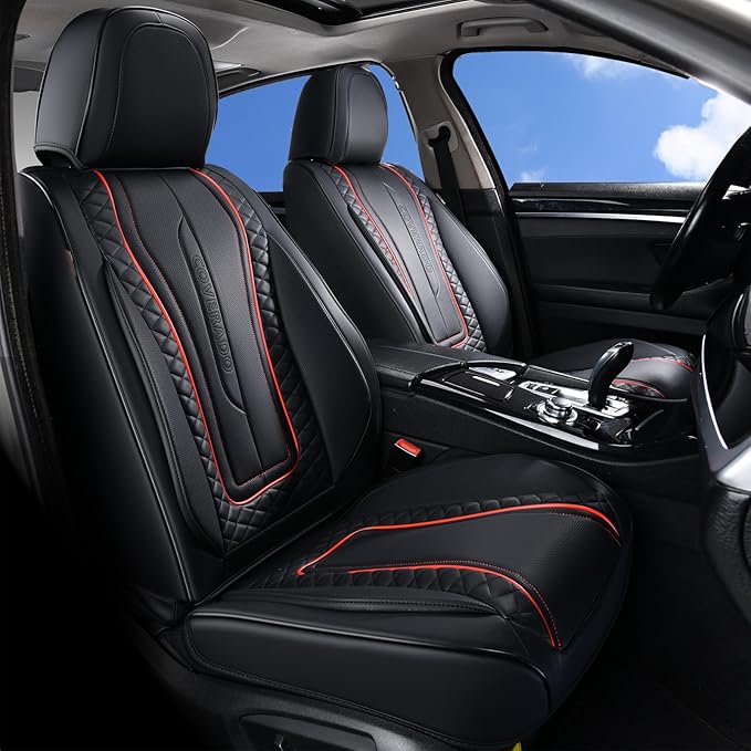 Coverado Car Seat Covers Full Set, Front Seat Cover and Back Seat Covers for Cars, Faux Leather Waterproof Seat Covers, Car Seat Protectors, Automotive Seat Covers Universal for Most Vehicles Black