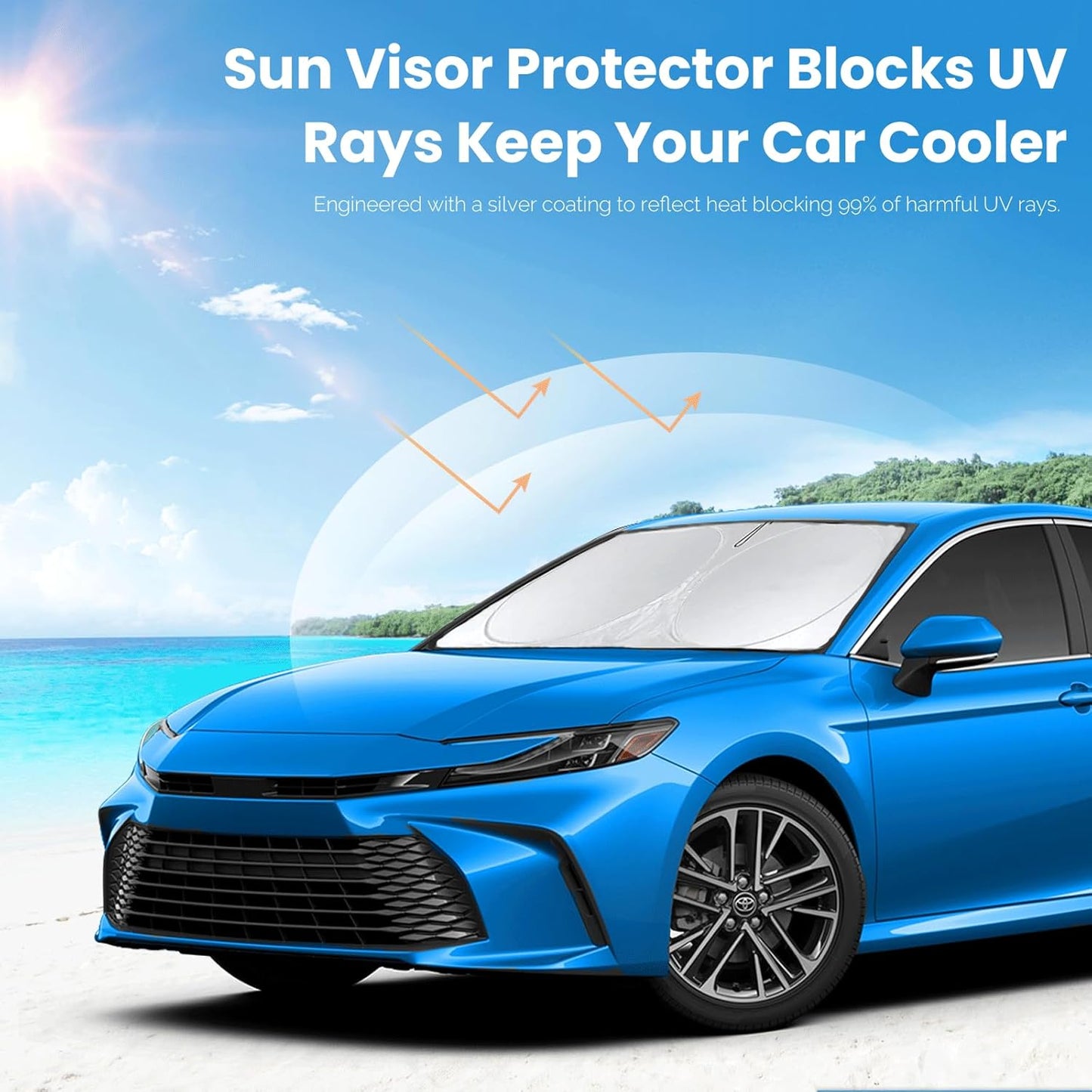 Sun Shade for 2007-2017 Toyota Camry Accessories, Foldable Front Window Shield for Camry LE XLE Hybrid SE XSE Sedan 240T Windshield Sun Visor Protector Fully Covered to Keep Car Cool