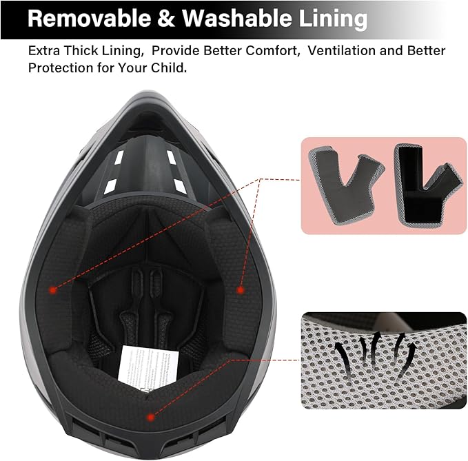 XFMT DOT Youth Kids Dirt Bike Helmet Full Face Motocross Helmets for Off-Road ATV Street Bike Four Wheeler Motorcycle with Goggles & Gloves, Matte Black Small
