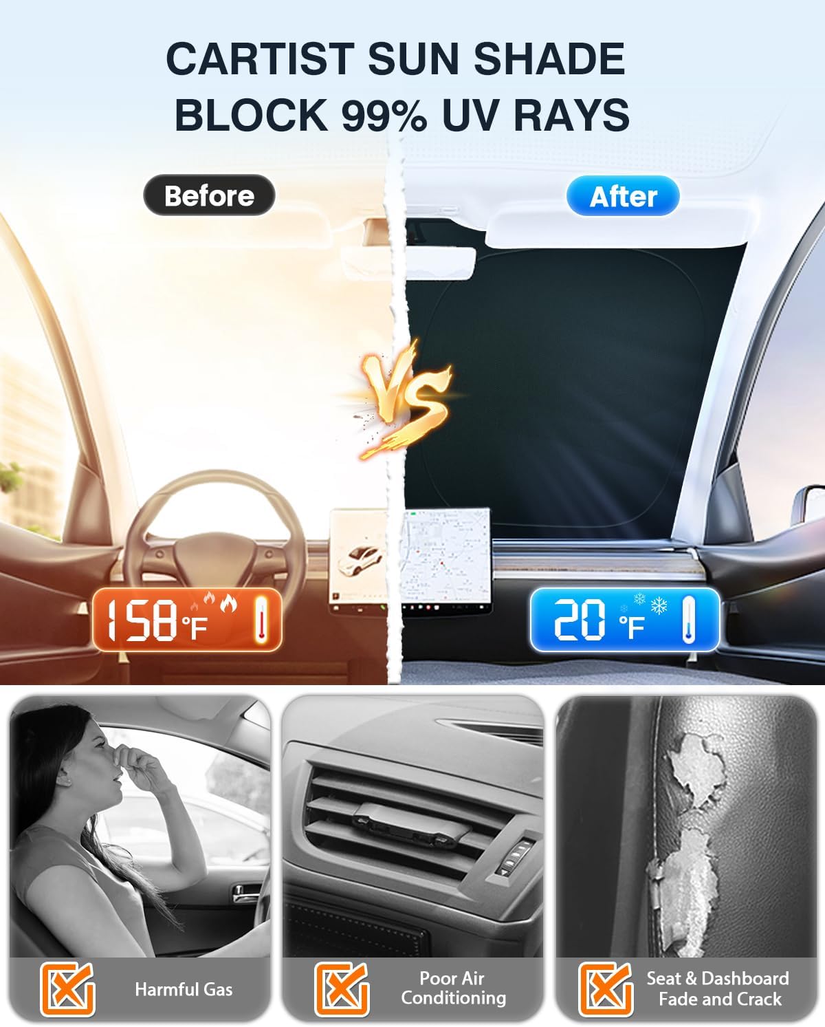 Cartist Windshield Sun Shade Custom Fit for Nissan Pathfinder 2022 2023 2024 2025 2026 Accessories Foldable Car Front Window Sunshade Sun Visor Protector