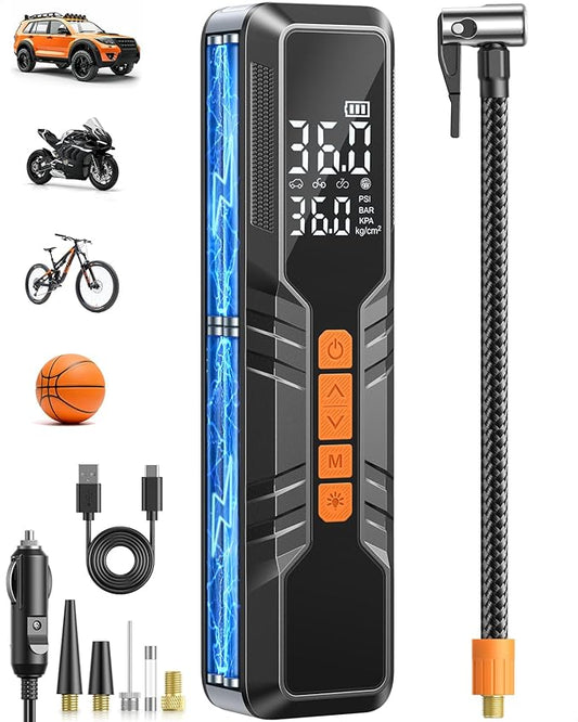 Tire Inflator Portable Air Compressor - 150PSI Cordless Air Pump for Car Tires, Portable Tire Inflator for Car, DC 12V Air Compressor with Pressure Gauge/LED Light for Auto/Bike/Motorcycle/Ball