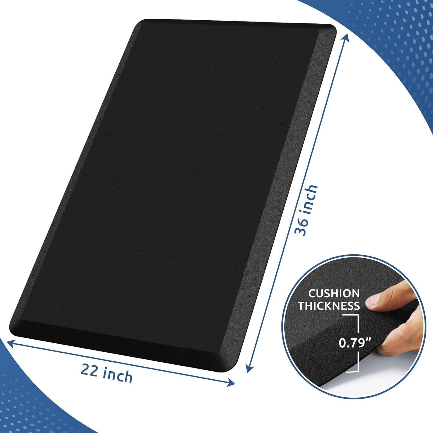 KitchenClouds Kitchen Mat Cushioned Anti Fatigue Rug 22"x36" Waterproof, Non Slip, Standing and Comfort Desk/Floor Mats for House Sink Office (Black,0.8inch)