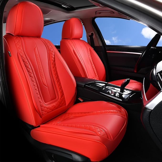 Coverado Car Seat Covers Full Set, Front Seat Cover and Back Seat Covers for Cars, Faux Leather Waterproof Seat Covers, Car Seat Protectors, Automotive Seat Covers Universal for Most Vehicles Red