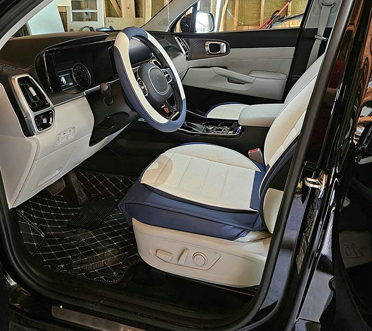 Custom Car Floor Mat Compatible with BMW Mercedes-Benz Toyota Cadillac Lexus Honda Infiniti Nissan Hyundai Kia Audi All Models Cars Sedans SUVs Automotive Mats (Black and Green bar)