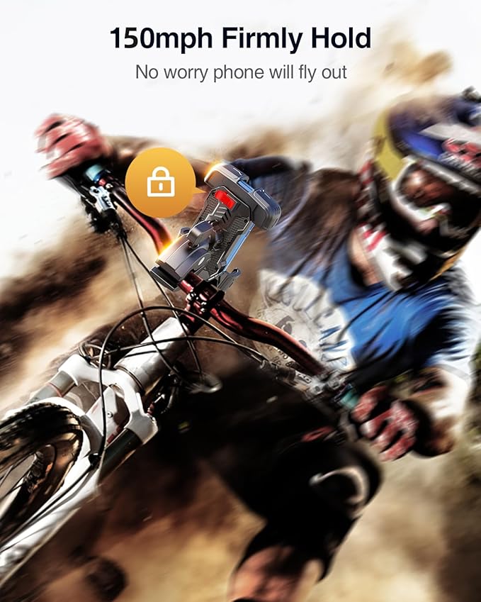 Motorcycle Phone Mount Holder, [150mph Wind Anti-Shake][7.2inch Big Phone Friendly] Bike Phone Holder, Motorcycle Handlebar Cell Phone Clamp, Compatible with iPhone 16 Pro Max, Black