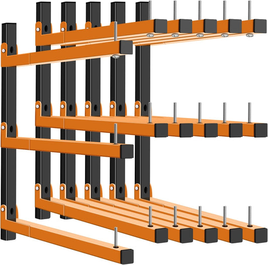 Lumber Rack Wall Mount, Heavy Duty Wood Storage Racks, 9-Level System Garage Shelving, 1080 Lbs Capacity Organizer Shelves, Folding Orange Brackets, 6 Pack Hanging Metal Shelf for Indoor and Outdoor