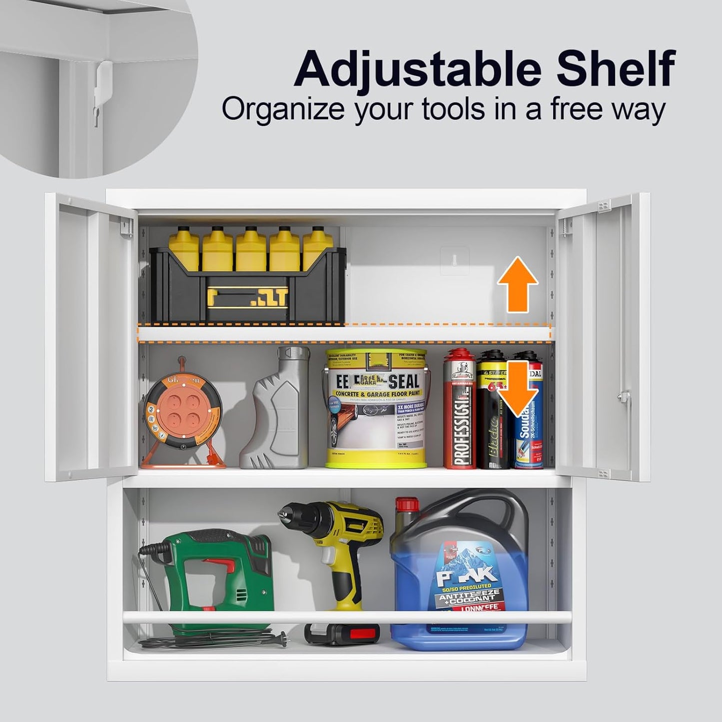 GREATMEET Locking Metal Garage Storage Cabinet with Doors and Shelves, 31" H Lockable Wall Cabinet Storage, White Steel Wall Mount Cabinet for Office