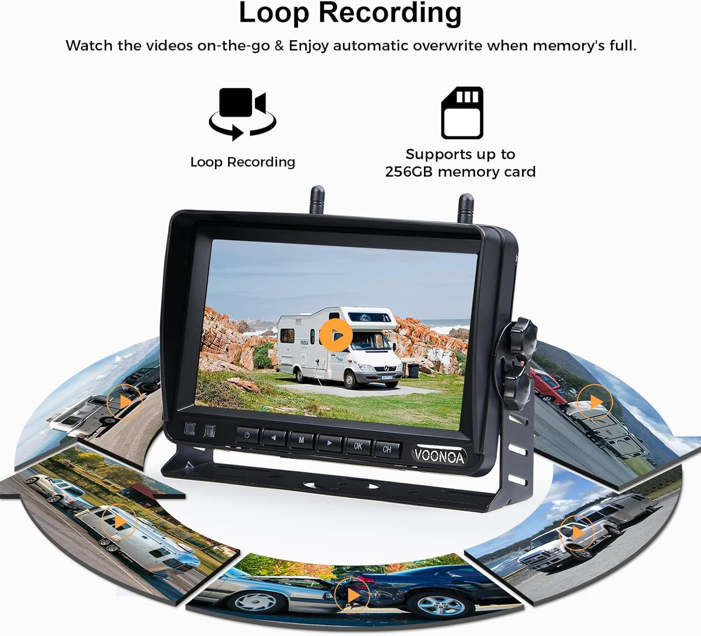 Wireless Magnetic Backup Camera, 9600mAh Battery Powered Rechargeable Waterproof HD Solar Back Up Rear View Bluetooth Hitch Camera with 7 Inch 1080P Monitor System for Car Truck Trailer RV VN003