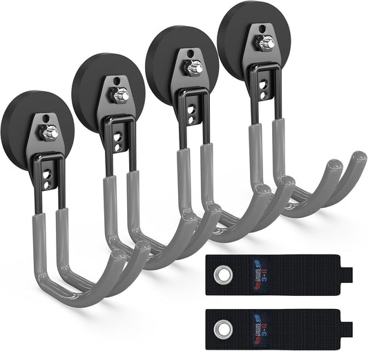 3-H Heavy Duty Magnet Garage Hooks 4 Pack, J Shape Strong Magnetic Hooks for Hanging Cordless Power Drill, Utility Magnetic Tool Holder for Metal Cabinet, Steel Pegboard, Toolbox, Garage(Grey)
