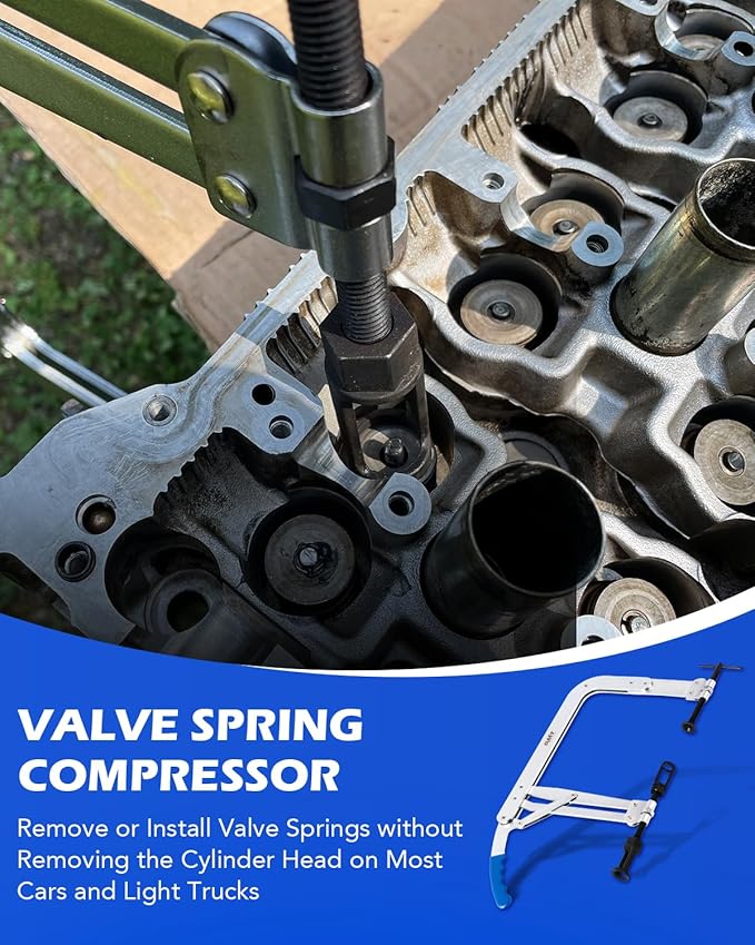 Orion Motor Tech Universal Valve Spring Compressor Tool, Valve Spring Removal Tool & Adjustment Tool with 1" & 1-3/16" Adapters, Direct Action Valve Spring Compression Tool for Cars Trucks and More