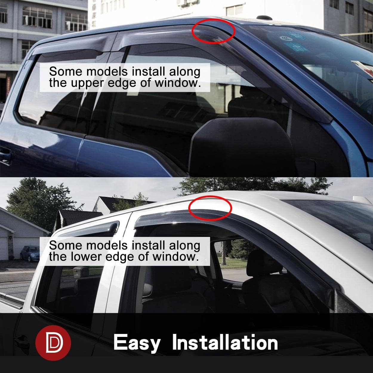 4pcs Side Window Deflector Visor Rain Guard,Outside Mount Tape-on Shatterproof Dark Smoke,4pc Window Shades fit for 2007-2012 Nissan Sentra 94165