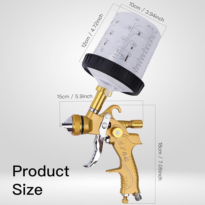 HVLP Spray Gun with 10Pcs 600ML Disposable Paint Cups, 4 Nozzles,1.4/1.7/2.0/2.5mm, Automotive Gravity Feed Paint Spray Gun Kit with Air Compressor Regulator for Auto (Gold)