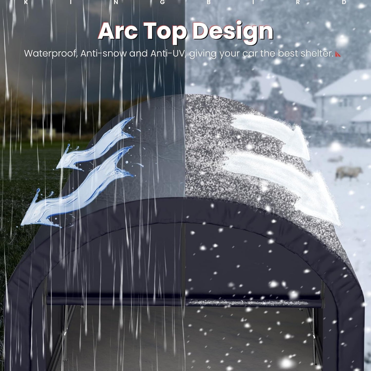 KING BIRD 10' x 20' Heavy Duty Carport with Roll-up Ventilated Windows Round Style Outdoor Instant Garage Anti-Snow Car Canopy with Reinforced Ground Bars