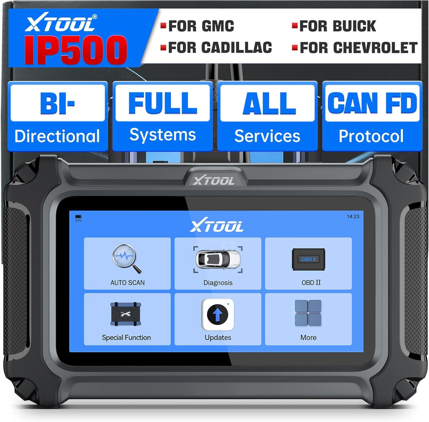 XTOOL IP500 for GM OBD2 Scanner, Bidirectional Scan Tool with Full Systems Diagnostic for Buick/Chevrolet/Cadillac/GMC, Code Reader with All Reset Services-Oil/ABS Bleed/Crank Relearn, Lifetime Update