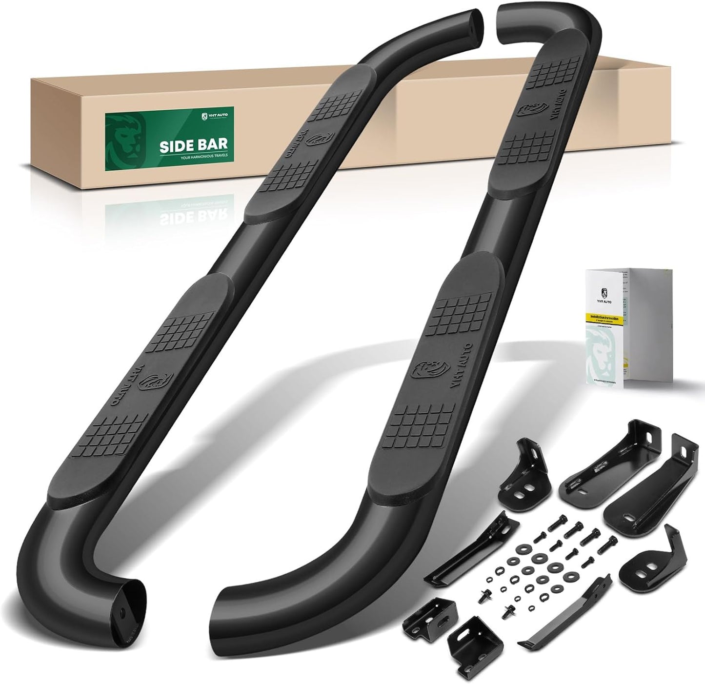 YHTAUTO 4 Inch Running Boards Side Steps Fit Chevy Silverado & GMC Sierra 1500 LD/2500 HD/3500 HD 1999-2019, Extended Cab, 90° Oval Bent Ends Carbon Steel Black Powder, Truck Cab Side Step Rails