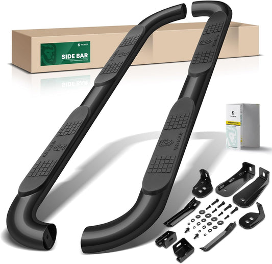 YHTAUTO 4 Inch Running Boards Side Steps Fit Chevy Silverado & GMC Sierra 1500 LD/2500 HD/3500 HD 1999-2019, Extended Cab, 90° Oval Bent Ends Carbon Steel Black Powder, Truck Cab Side Step Rails