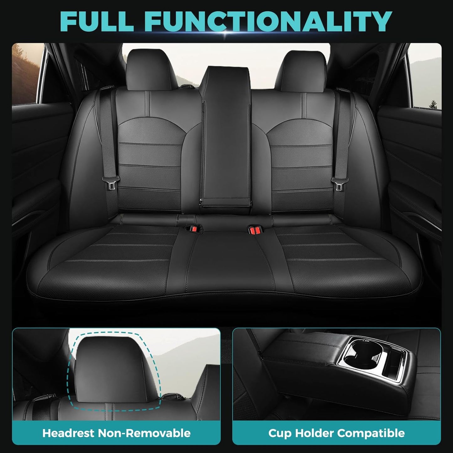 for Toyota Camry Seat Covers Hybrid LE SE 2018 2019 2020 2021 2022 2023 2024 - Custom Car Seat Covers Full Set, Breathable Leather Seat Cover for Cars, Waterproof Cushion Protectors, Black