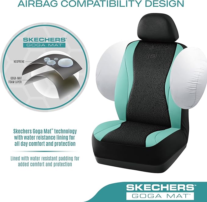 Skechers Car Seat Covers,Leather Seat Covers with GOGA Mat Technology,Waterproof Car Seat Covers Front Seats,Airbag Compatible,Comfort Universal Fit for Most Cars,Vans,Trucks,SUVs,Mint
