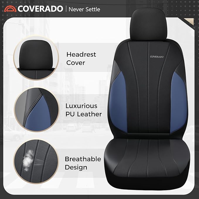Coverado Seat Covers, Car Seat Covers 2 Seats, Luxury Leather Seat Protectors Front Seats, All-Weather Protection, Auto Seat Covers Full Set Universal Fit for Most Vehicles SUV Truck Sedan