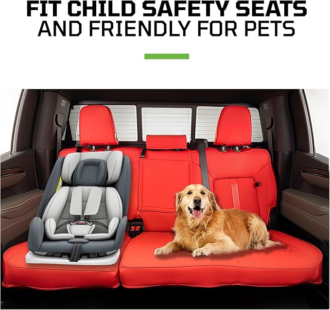 Seat Covers Fit for Chevy Silverado 1500 & GMC Sierra 1500 Crew Cab(2019-2025),Faux Leather Automotive Seat Covers,Custom Pickup Car Seat Covers Full Set,Red(with Rear Cup Holder/Seat Back Storage)