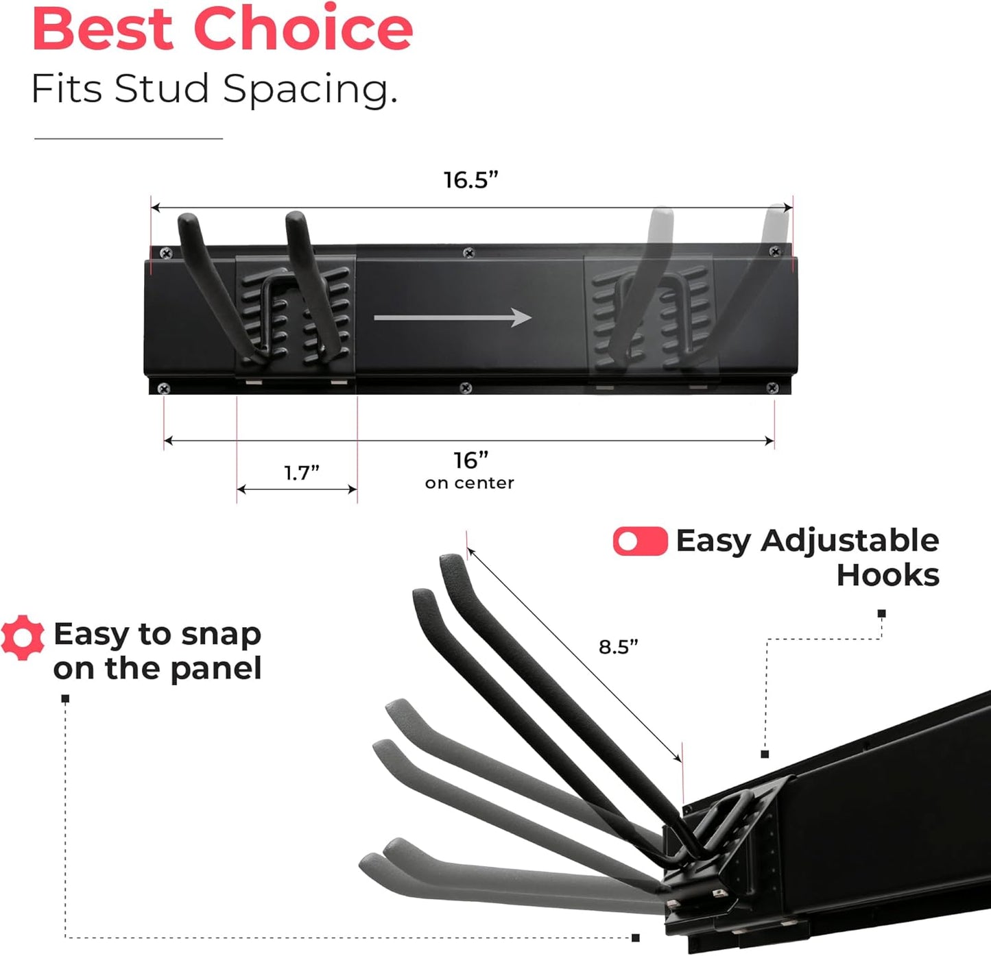 Garage Tool Organizer Wall Mount - 64 inches - Sturdy Storage Rack with Adjustable Hooks, Anti-Rust - Easy Installation, 400lbs Capacity - Garden Tool Organizer (04 Racks & 08 Hooks)