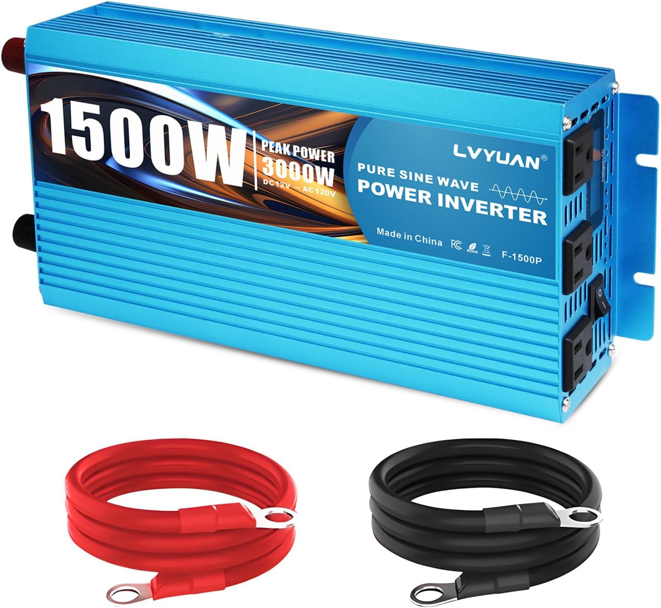 LVYUAN 1500 Watt Pure Sine Wave Inverter 12V to 110V 120V DC to AC with LCD Display, 3 U.S. Outlet, USB Charger Ports, Car Power Inverter for Vehicles, RV, Outdoor, Home