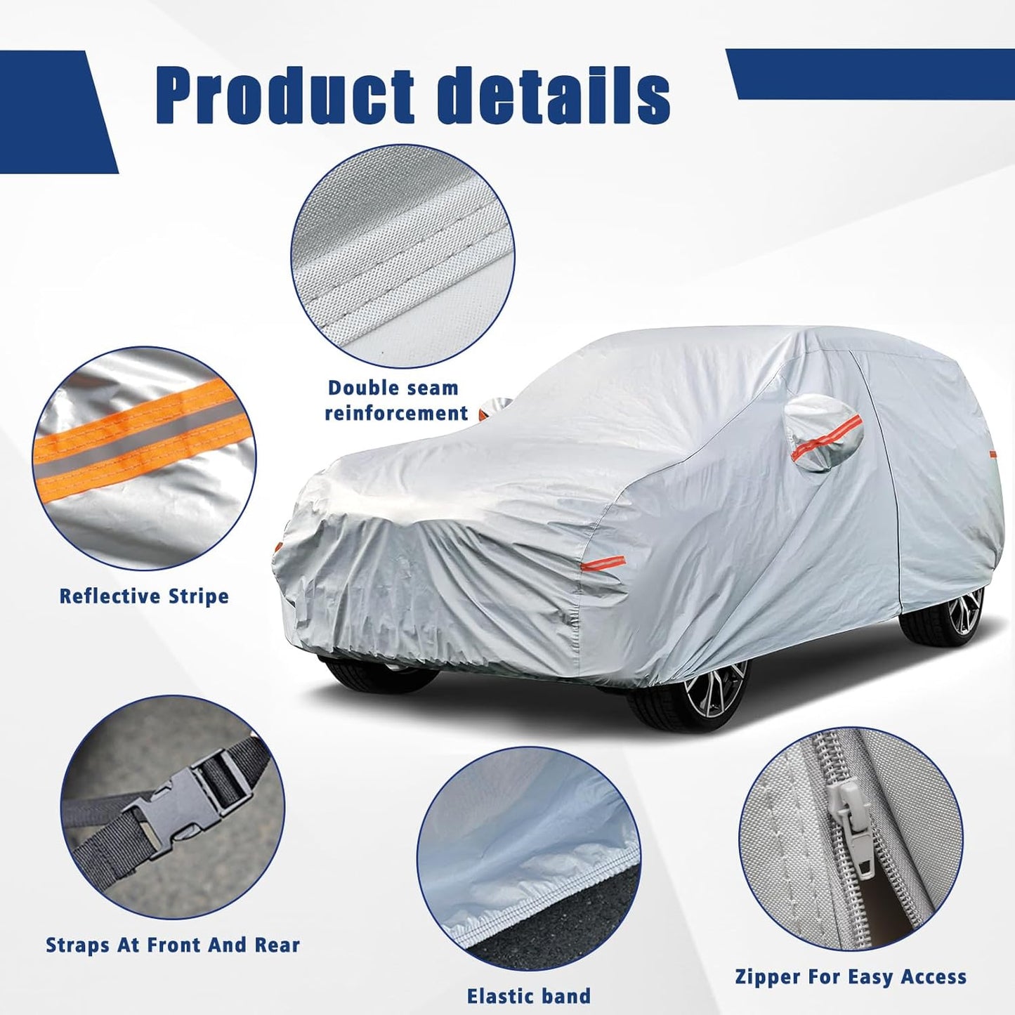 Kayme 6 Layers SUV Car Cover Custom Fit for Mercedes Benz GLC 300 350e（2016-2025） Waterproof All Weather for Automobiles, Outdoor Full Cover Rain Sun UV Protection.Silver