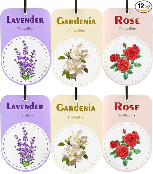 12 Pcs Car Air Fresheners Hanging Paper Plants，Long-Lasting Freshener Scents Lavender Rose Gardenia，Decoration Decal Accessories For Home or Car