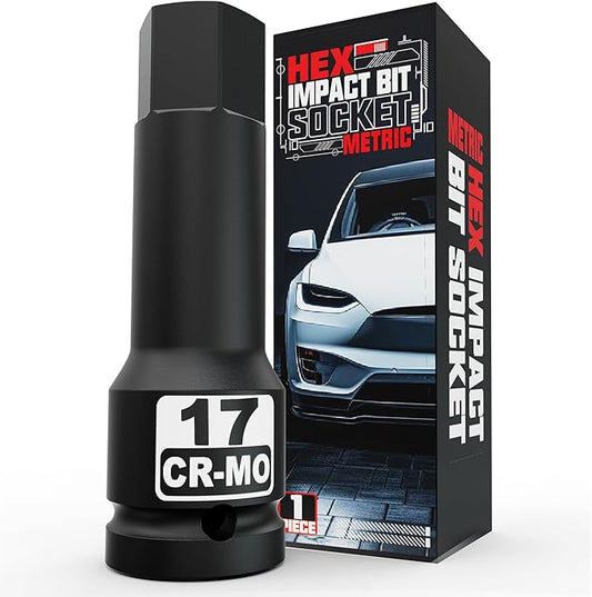 1/2" Drive 17 mm Hex Impact Bit Socket, H17 Allen Bit Socket, Metric, Cr-Mo Steel, Automotive Repair Industrial Maintenance and DIY Enthusiasts Alike
