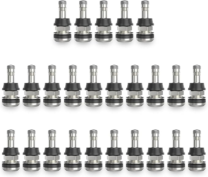 SUNSOUL TR416 25pcs Metal Valve Stems Outer Mount Fits .453" & .625" Rim Holes, Silver, High-Pressure Clamp-in Tire Valves