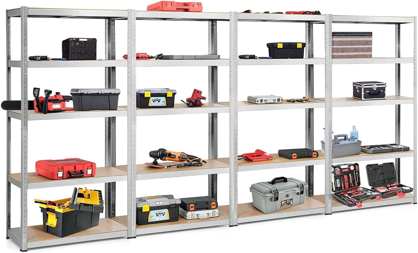 ERGOMASTER 72" Storage Shelves, Heavy Duty Steel Frame 5-Tier Garage Shelf, Metal Multi-Use Storage Shelving Unit for Home/Office/Dormitory/Garage (4, Silver)