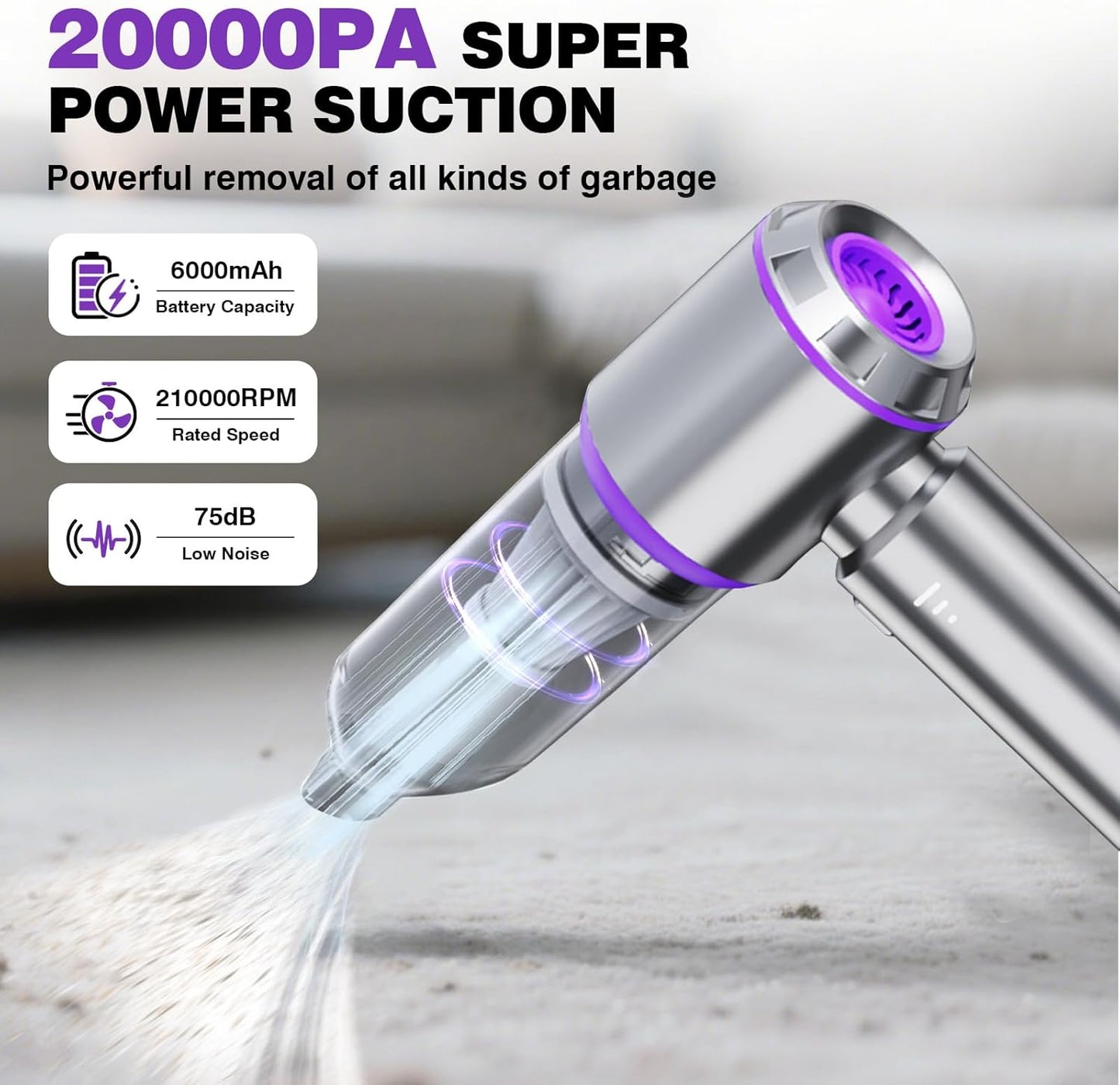 Mini Car Vacuum Cleaner,20000PA 4-in-1 Cordless Handheld Vacuum Cleaner with 6000mAh Battery Brushless Motor Hand Held Vacuum Air Duster & Air Blower & Pump for Car,Office and Home Cleaning