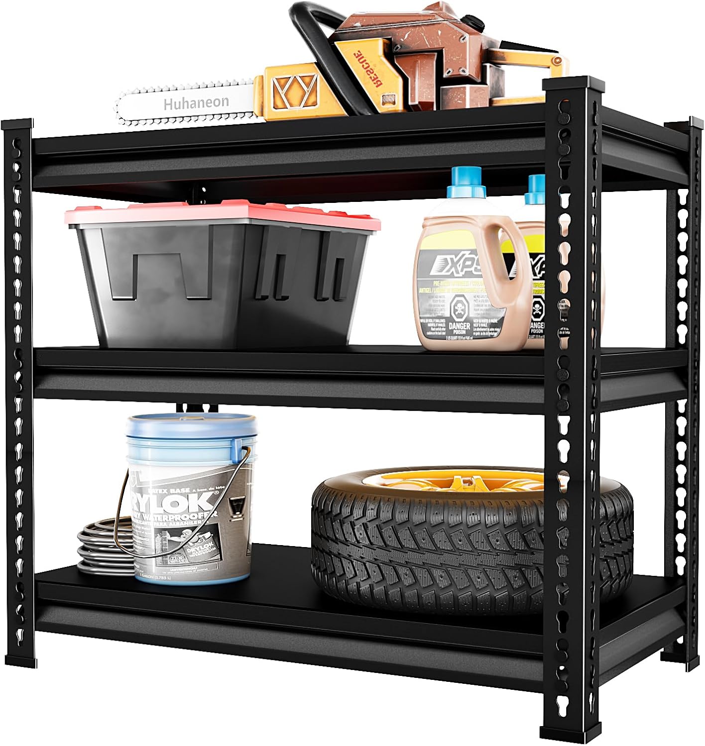 Adjustable Garage Storage Shelves, 35.4''W Garage Shelving Heavy Duty Loads 960LBS, Metal Industrial Utility Shelf for Warehouse, Kitchen, Laundry Room,35.4" W x 15.7" D x 33" H,Black