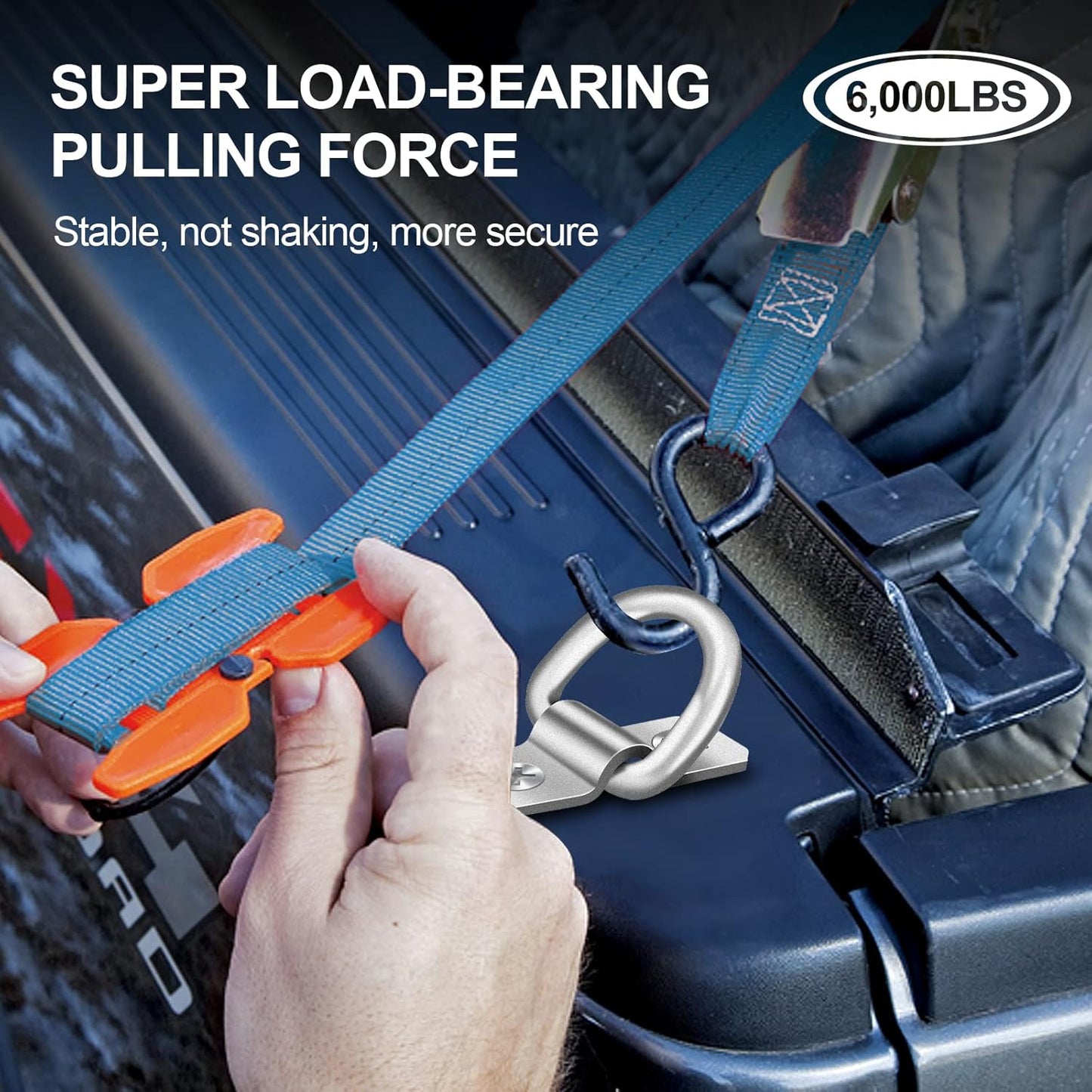 D-Rings, Truck Tie Downs Anchor 3/8" Heavy Duty 6000 Pound Steel Tie-Down Ring for Loads on Trucks, Trailers, Boats, RV Campers, Vans;for Kayaks, Motorcycles, Deliveries, ATVs （Pack of 6）